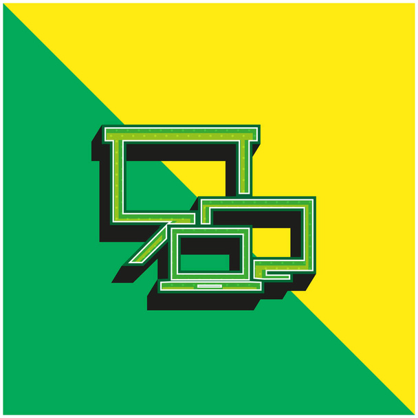 Όλες οι οθόνες Μεγέθη Σύμβολο Πράσινο και κίτρινο σύγχρονο 3d διάνυσμα λογότυπο εικονίδιο - Διάνυσμα, εικόνα