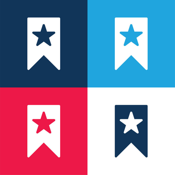 Záložka modrá a červená čtyři barvy minimální ikona nastavena - Vektor, obrázek