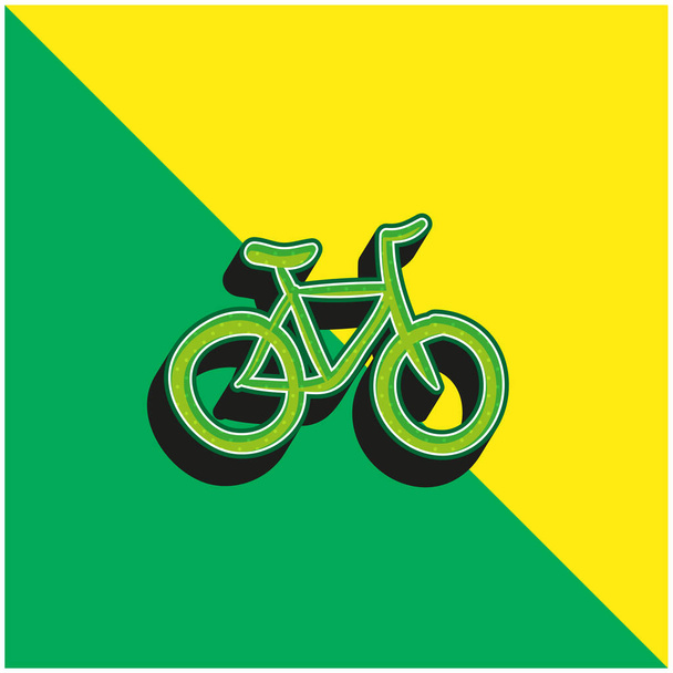 Fiets Handgetrokken Ecologisch Transport Groen en geel modern 3D vector icoon logo - Vector, afbeelding