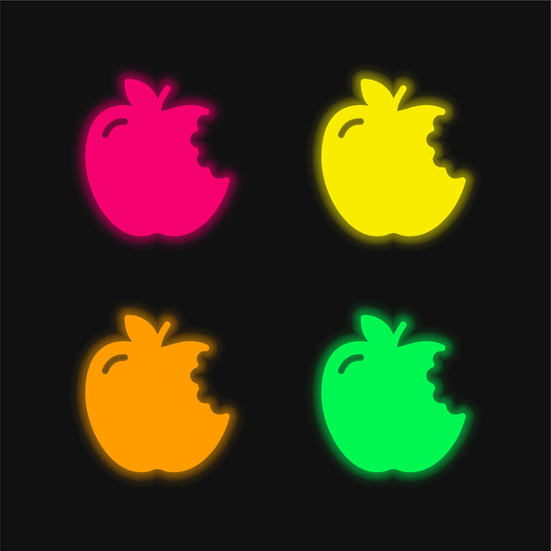 Jabłko cztery kolor świecący neon wektor ikona - Wektor, obraz