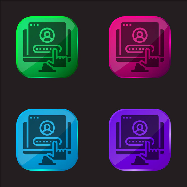 Compte quatre icône de bouton en verre de couleur - Vecteur, image