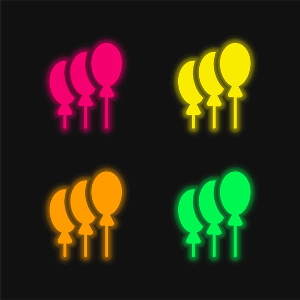 Globos de cuatro colores brillante icono del vector de neón - Vector, Imagen
