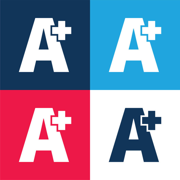 Un conjunto de iconos mínimo de cuatro colores azul y rojo Plus - Vector, imagen