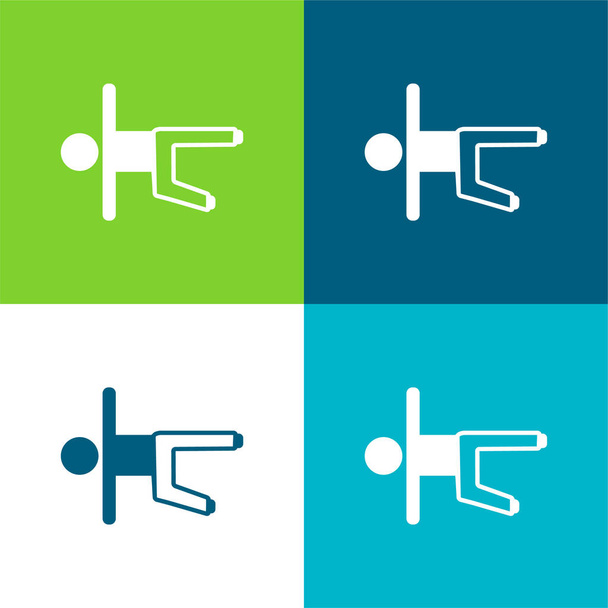 Boy On Floor Stretching Leg And Arms Flat four color minimal icon set - Vector, Image