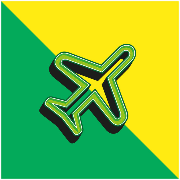 Avión girado Diagonal Transporte esbozado Símbolo verde y amarillo moderno 3d vector icono logotipo - Vector, Imagen