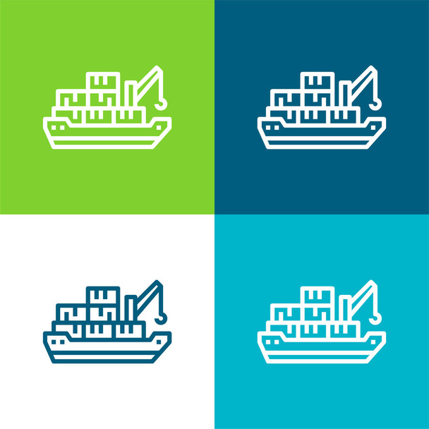 Barca plana quatro cores conjunto de ícones mínimos - Vetor, Imagem