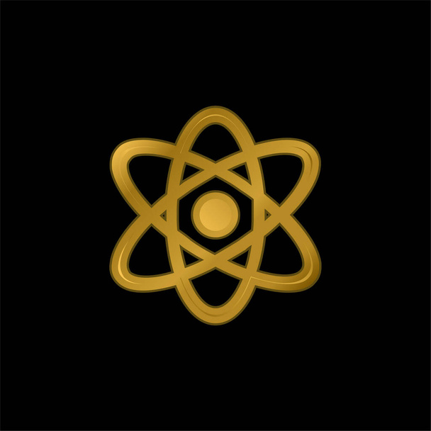 Atom altın kaplamalı metalik simge veya logo vektörü - Vektör, Görsel