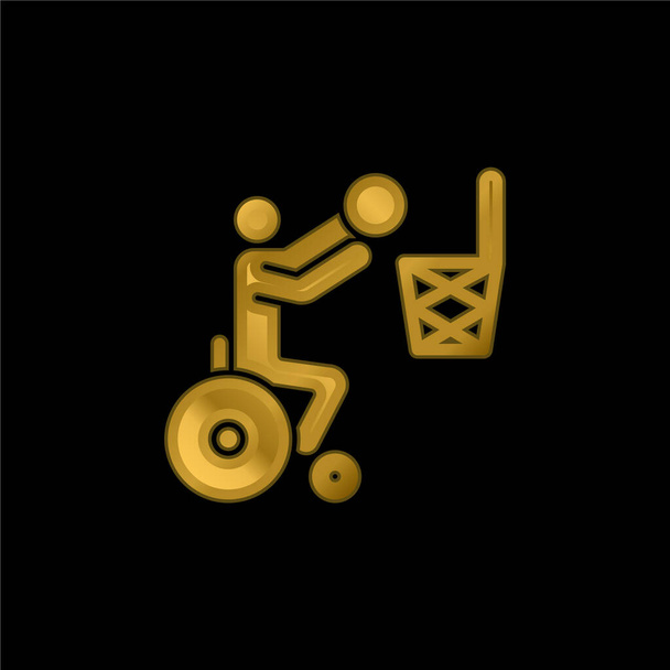 Baloncesto chapado en oro icono metálico o logo vector - Vector, Imagen