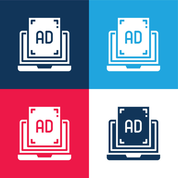 Рекламний синьо-червоний чотириколірний мінімальний набір піктограм
 - Вектор, зображення