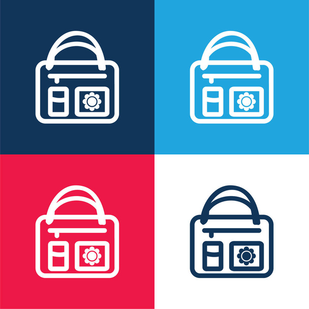 赤ちゃんバッグ付き花デザイン青と赤4色最小アイコンセット - ベクター画像