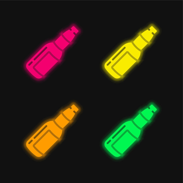 Pivní láhev čtyři barvy zářící neonový vektor ikona - Vektor, obrázek