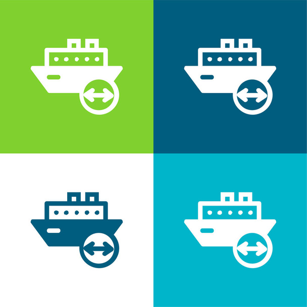 Longitud del barco Piso de cuatro colores mínimo icono conjunto - Vector, imagen