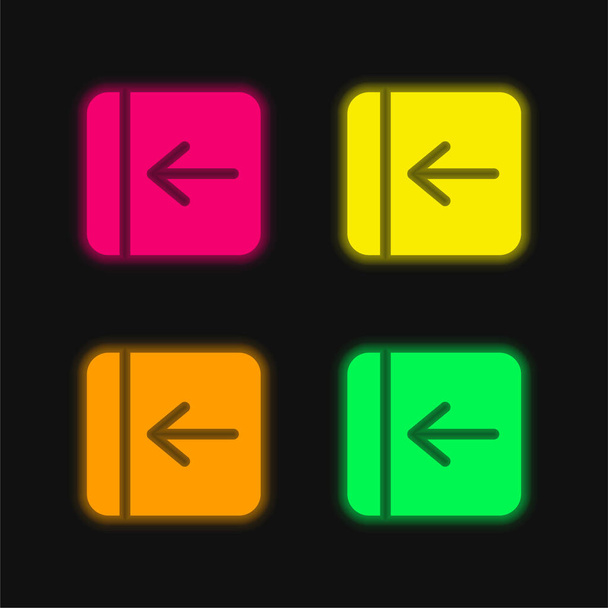バックアローソリッドスクエアボタン4色の輝くネオンベクトルアイコン - ベクター画像