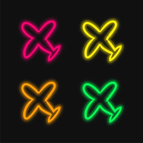 Repülőgép kézzel rajzolt vázlat négy szín izzó neon vektor ikon - Vektor, kép