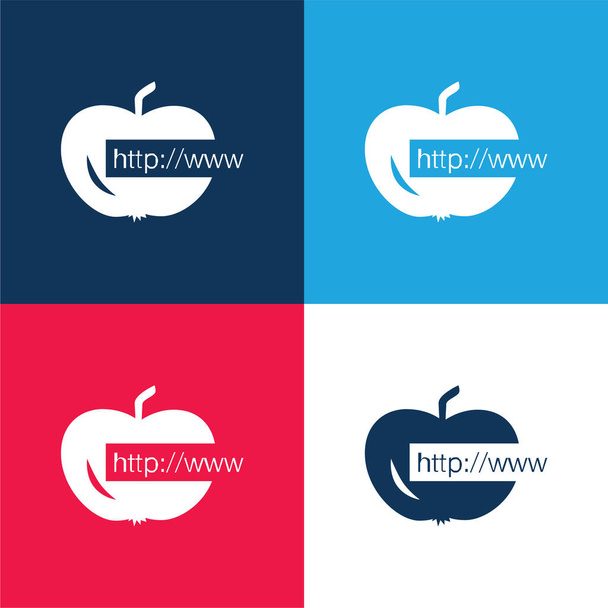 Apple Link kék és piros négy szín minimális ikon készlet - Vektor, kép