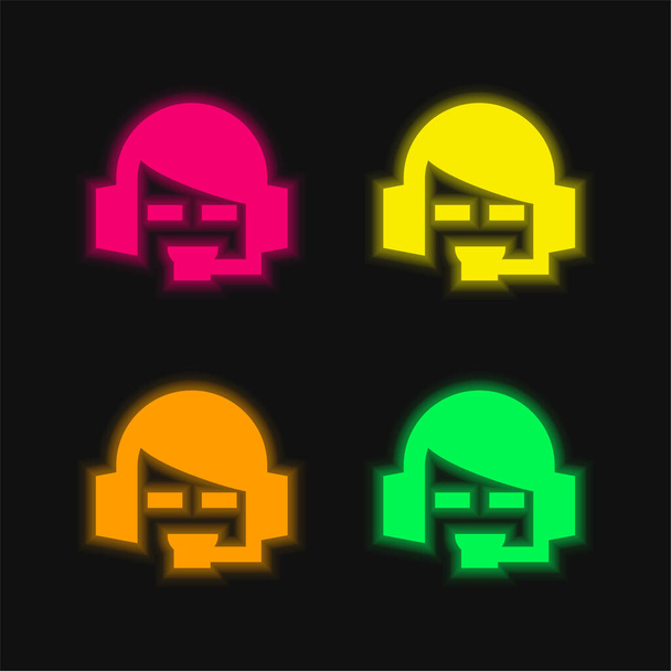 Bank Support four color glowing neon vector icon - Vector, Image