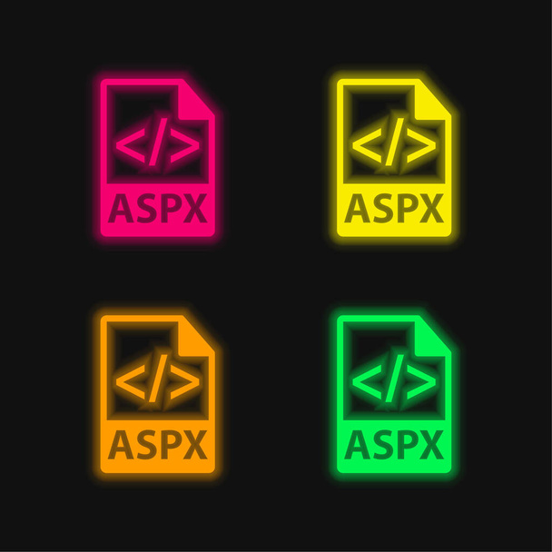 Formato de arquivo ASPX ícone de vetor de néon brilhante de quatro cores - Vetor, Imagem