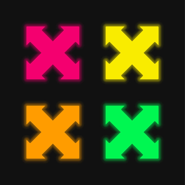 Frecce Croce Indicazione Quattro direzioni quattro colori incandescente icona al neon vettore - Vettoriali, immagini