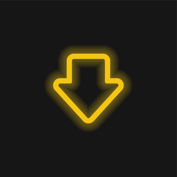 Pfeil Gross Outline zeigt nach unten gelb leuchtendes Neon-Symbol - Vektor, Bild