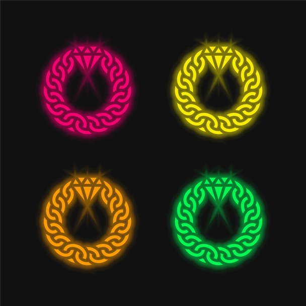 Bracelet four color glowing neon vector icon - Vector, Image