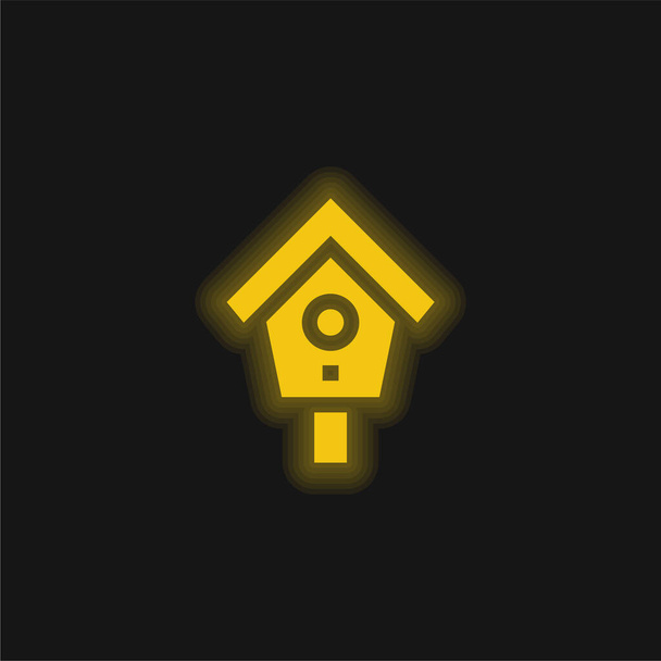 Bird House yellow glowing neon icon - Vector, Image