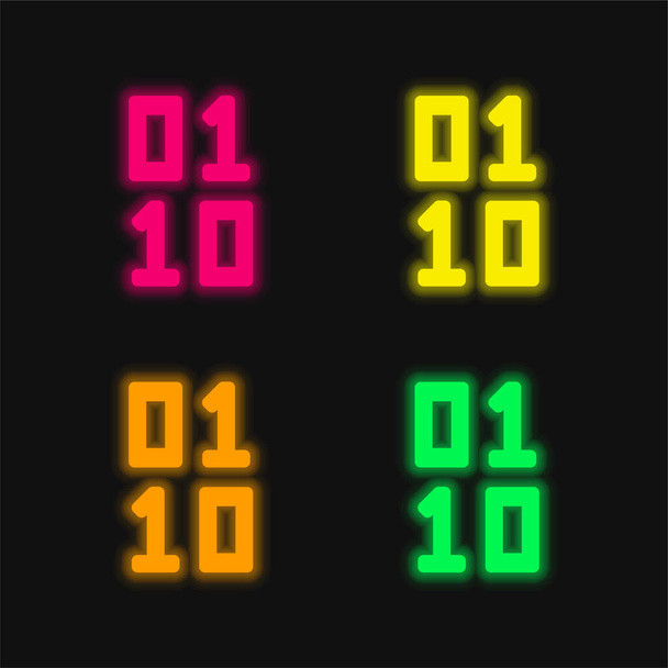 Código binário quatro cor brilhante ícone vetor de néon - Vetor, Imagem