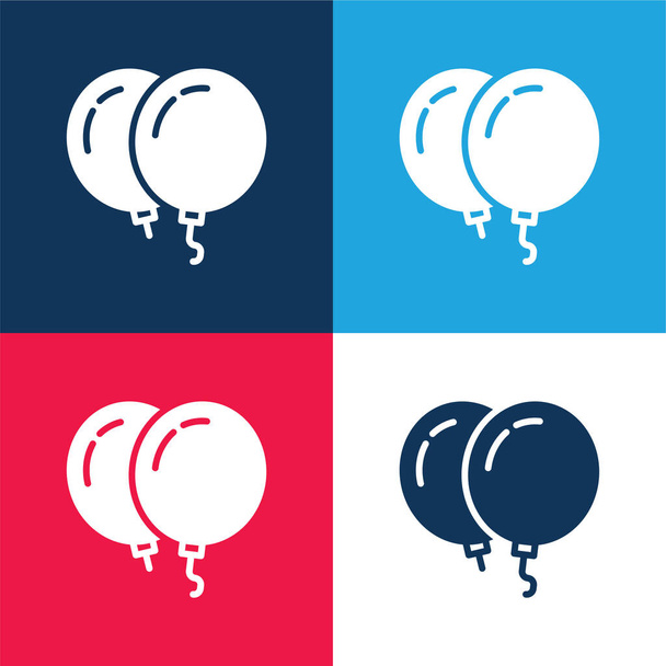 Balonlar mavi ve kırmızı dört renk minimal simge kümesi - Vektör, Görsel