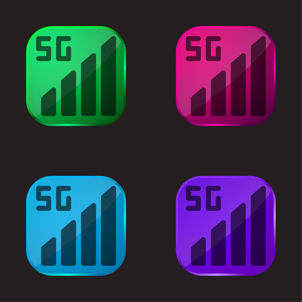 5g icono de botón de cristal de cuatro colores - Vector, imagen