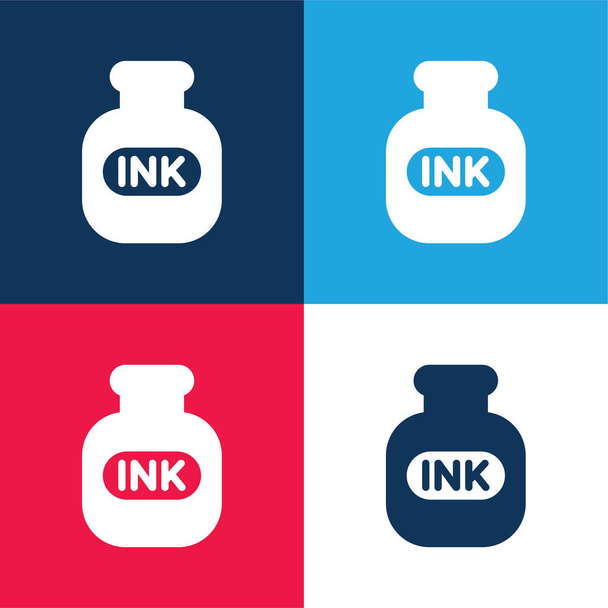 Fles van Inkt blauw en rood vier kleuren minimale pictogram set - Vector, afbeelding