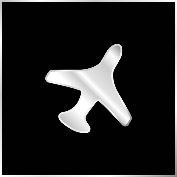 Airplane In Flight silver plated metallic icon - Vector, Image