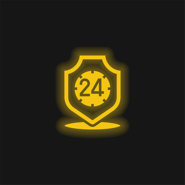 24 ώρες κίτρινο λαμπερό νέον εικονίδιο - Διάνυσμα, εικόνα