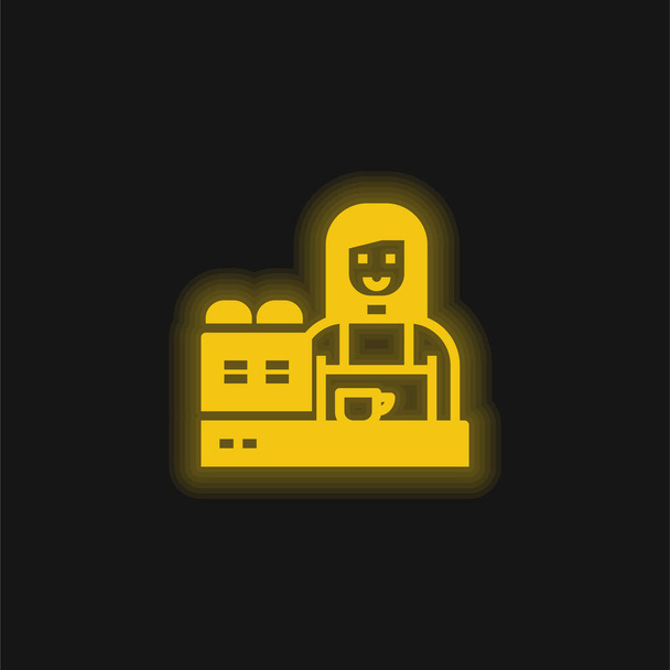 Barista žlutá zářící neonová ikona - Vektor, obrázek