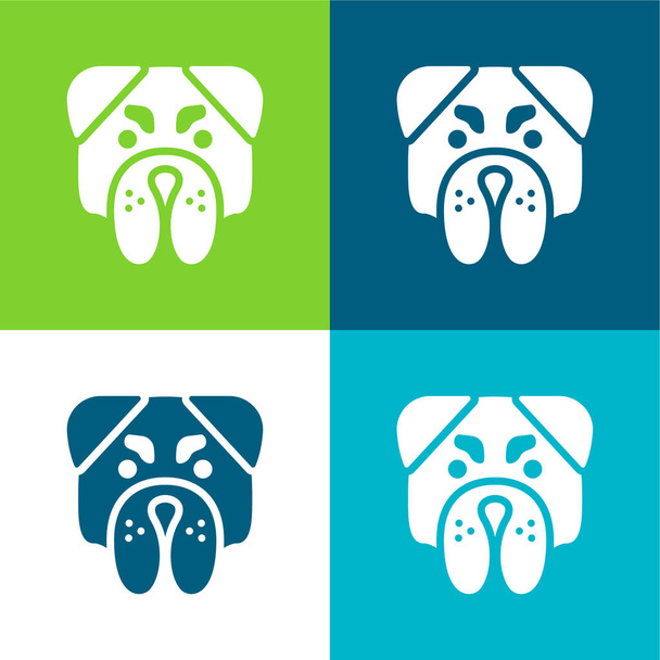 Cara de Bulldog enojado Plano conjunto de iconos mínimo de cuatro colores - Vector, imagen