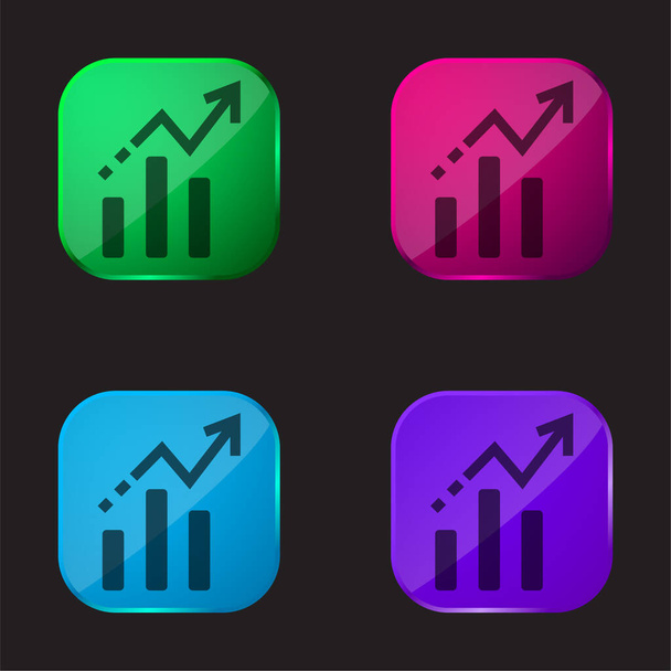 Bars Chart Interface Ascending Symbol four color glass button icon - Vector, Image