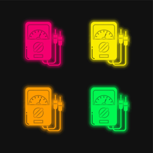 Amperímetro de cuatro colores brillante icono de vectores de neón - Vector, Imagen