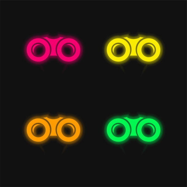 Binoculars four color glowing neon vector icon - Vector, Image