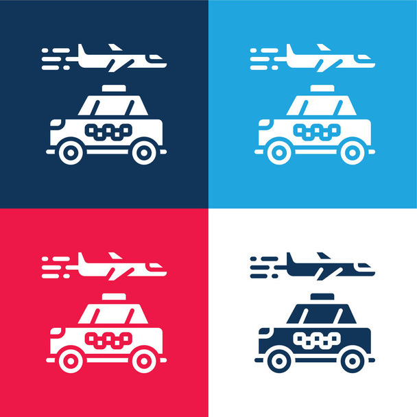 Repülőtér kék és piros négy szín minimális ikon készlet - Vektor, kép