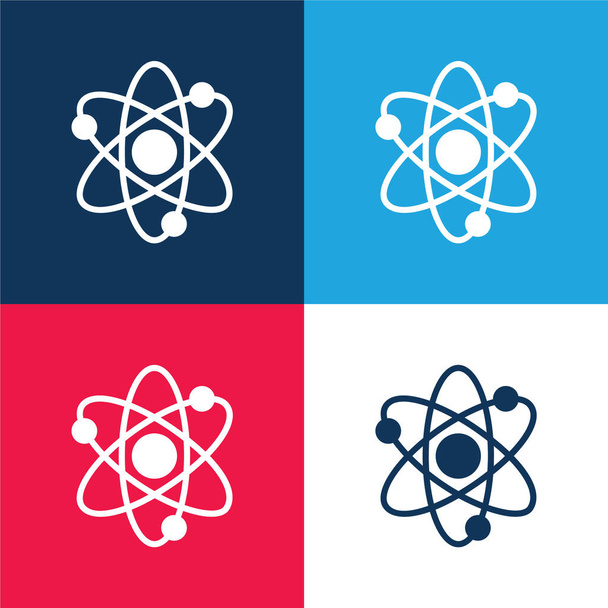Atome blau und rot vier Farben Minimalsymbolsatz - Vektor, Bild