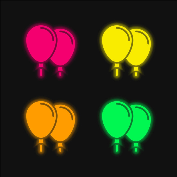 気球4色輝くネオンベクトルアイコン - ベクター画像