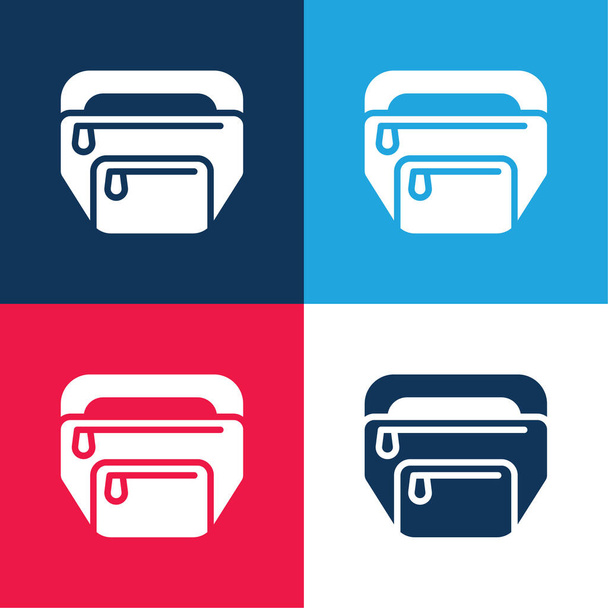 Belt Pouch blue and red four color minimal icon set - Vector, Image