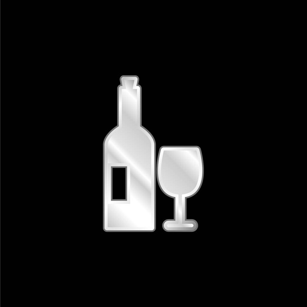 Fles en glas van wijn verzilverde metalen icoon - Vector, afbeelding