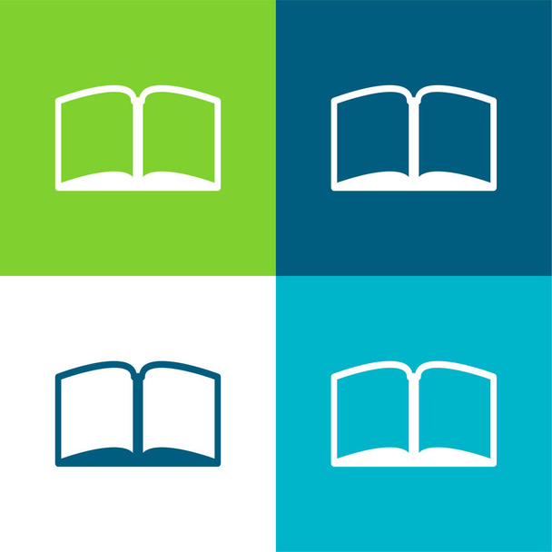 Libro abierto en el plano medio conjunto de iconos mínimo de cuatro colores - Vector, imagen