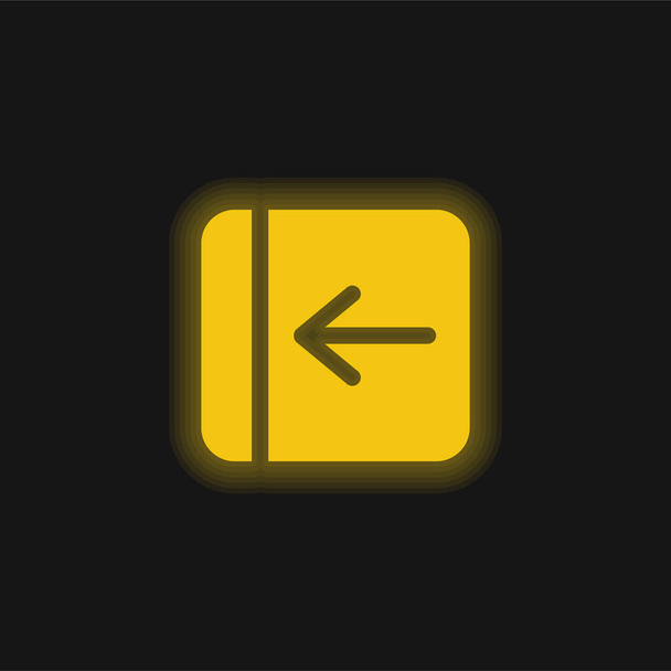 Seta traseira Sólido quadrado botão amarelo brilhante ícone de néon - Vetor, Imagem