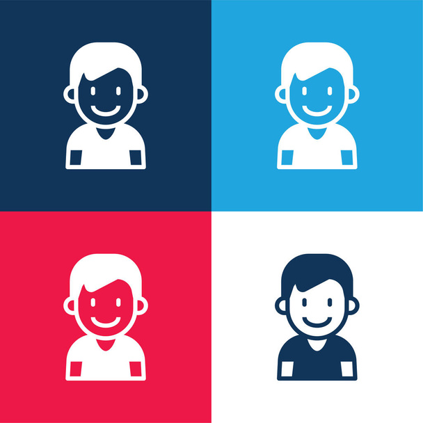 Niño azul y rojo de cuatro colores mínimo icono conjunto - Vector, Imagen