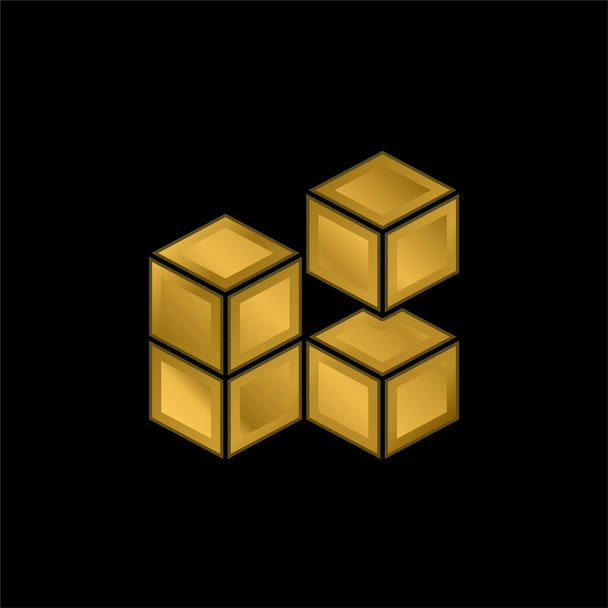 3d Cube gold plated metalic icon or logo vector - Vector, Image