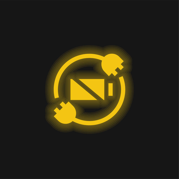 Battery Status yellow glowing neon icon - Vector, Image