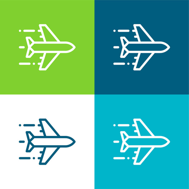 Airplane Flat four color minimal icon set - Vector, Image