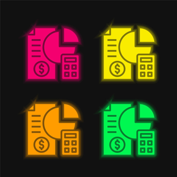 Análisis de cuatro colores brillante icono del vector de neón - Vector, Imagen