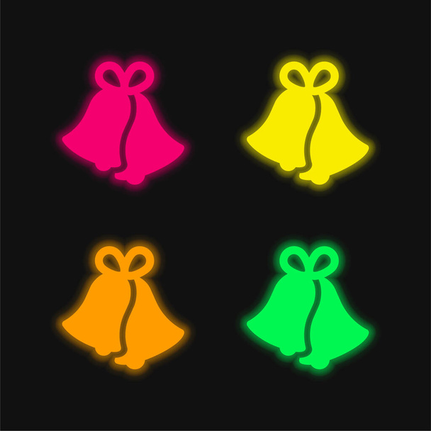 Bells four color glowing neon vector icon - Vector, Image