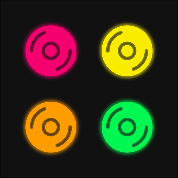 Nagy CD négy szín izzó neon vektor ikon - Vektor, kép